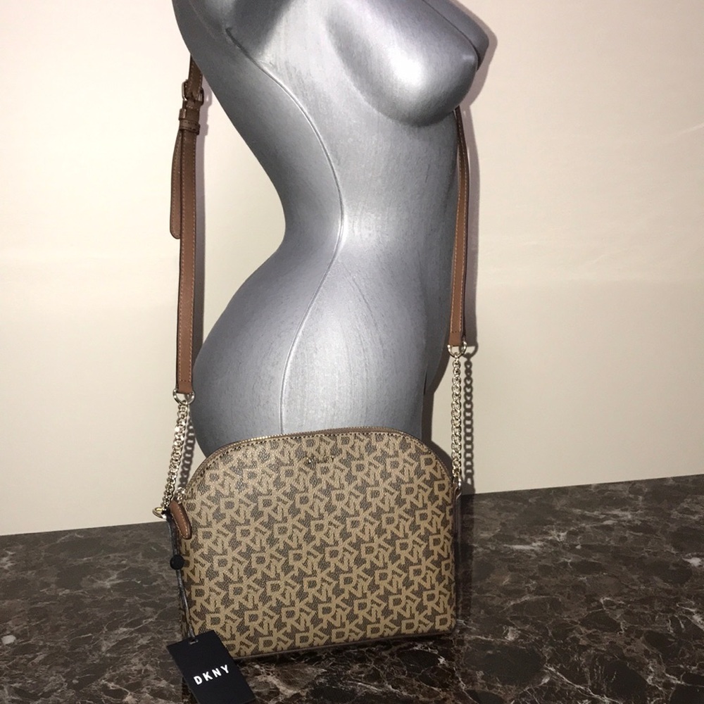 NWT DKNY Corrie Dome Crossbody Brown & Nude.